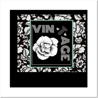 Vintage Collection Cabbage Rose Retro Black and White Posters and Art